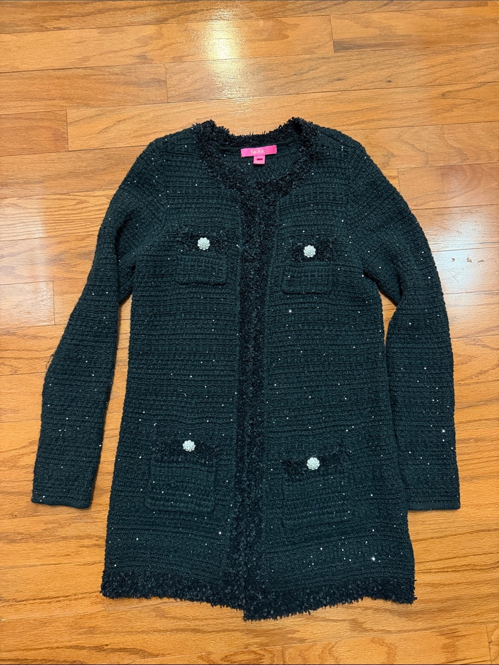 Lilly Pulitzer Black sparkly  Knit Cardigan with sparkle buttons